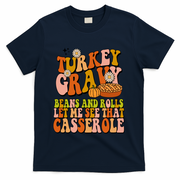 Turkey Gravy Retro Groovy Thanksgiving Food T-Shirt - Navy