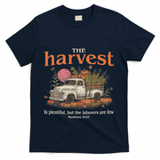 The Harvest Is Plentiful Christian Fall Autumn Vintage Truck T-Shirt - Navy