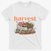 The Harvest Is Plentiful Christian Fall Autumn Vintage Truck T-Shirt - White