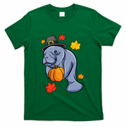 Thanksgiving Manatee Pilgrim Fall Pumpkin Dugong T-Shirt - Green