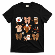 Thanksgiving Nurse Coquette Bow Ed Er Rn Fall Nursing T-Shirt - Black