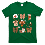Thanksgiving Nurse Coquette Bow Ed Er Rn Fall Nursing T-Shirt - Green