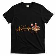 Thanksgiving Nurse Heartbeat Turkey Fall T-Shirt - Black