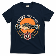 Trust No One Handshake Snake Traditional Tattoo Art T-Shirt - Navy