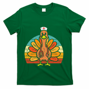 Turkey Nurse Stethoscope Thanksgiving Fall Scrub Top T-Shirt - Green