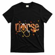 Thanksgiving Nurse Women Girl Turkey Fall Scrub Top T-Shirt - Black