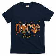 Thanksgiving Nurse Women Girl Turkey Fall Scrub Top T-Shirt - Navy