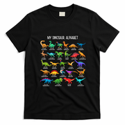 Types Of Dinosaurs Alphabet A-Z ABC Dino Identification T-Shirt - Black