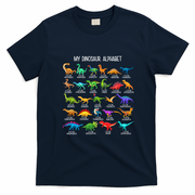 Types Of Dinosaurs Alphabet A-Z ABC Dino Identification T-Shirt - Navy Blue