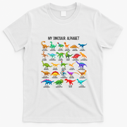 Types Of Dinosaurs Alphabet A-Z ABC Dino Identification T-Shirt - White