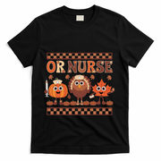 Thanksgiving Or Nurse Fall Pumpkin And Turkey Autumn Check T-Shirt - Black