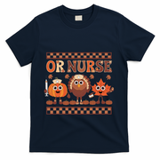 Thanksgiving Or Nurse Fall Pumpkin And Turkey Autumn Check T-Shirt - Navy