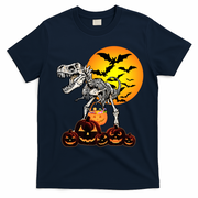 T Rex Dinosaur Skeleton Scary Halloween Pumpkin Gift T-Shirt - Navy Blue