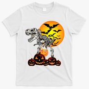 T Rex Dinosaur Skeleton Scary Halloween Pumpkin Gift T-Shirt - White