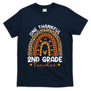 Thanksgiving Rainbow Leopard One Thankful 2nd Grade Teacher Gift T-Shirt - Navy