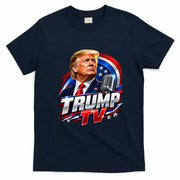 Trump TV Artwork with Patriotic Microphone Graphic T-Shirt - Navy Blue