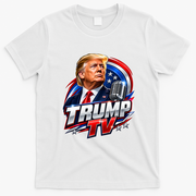 Trump TV Artwork with Patriotic Microphone Graphic T-Shirt - White
