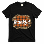 Thankful Thanksgiving Holiday Cheetah Plaid T-Shirt - Black