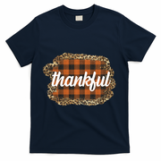 Thankful Thanksgiving Holiday Cheetah Plaid T-Shirt - Navy