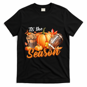 TIS THE SEASON Pumpkin Leaf Latte Fall Thanksgiving Football T-Shirt - Black