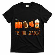 Tis The Season Autumn Football Pumpkin Leaves Funny T-Shirt - Black
