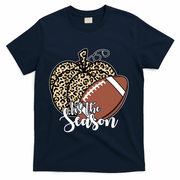 Tis The Season Leopard Pumpkin Football Fall Autumn T-Shirt - Navy