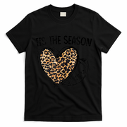 Tis To The Season Leopard Heart Football Season Game Day T-Shirt - Black
