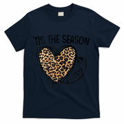 Tis To The Season Leopard Heart Football Season Game Day T-Shirt - Navy