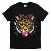 Tiger With Glasses Bubblegum And Pink Bow T-Shirt - Black