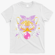 Tiger With Glasses Bubblegum And Pink Bow T-Shirt - White