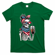 USA America Flag Skeleton Lady Coffee Lover T-Shirt - Green