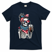 USA America Flag Skeleton Lady Coffee Lover T-Shirt - Navy