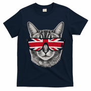 UK Cat Union Jack Flag United Kingdom Kitten England T-Shirt - Navy Blue
