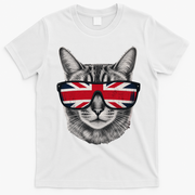 UK Cat Union Jack Flag United Kingdom Kitten England T-Shirt - White