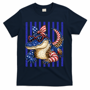 USA Patriotic 4th July Leopard Print Alligator Crocodile  T-Shirt - Navy