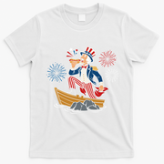 Uncle Sam Enjoying A Hot Dog Fireworks USA T-Shirt - White