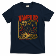 Vampurr Bites Again Halloween Vintage Retro T-Shirt - Navy Blue