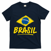Vintage Brazil Flag Enthusiast Ordem E Progresso T-Shirt - Navy