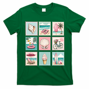 Vintage Beach Stamp Collection Art For Summer T-Shirt - Irish Green
