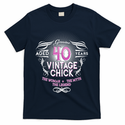 Genuine Aged 40 Years Vintage Chick 40th Birthday T-Shirt - Navy