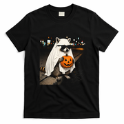 Vintage Cool Raccoon Ghost Costume Pumpkin T-Shirt - Black