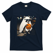 Vintage Cool Raccoon Ghost Costume Pumpkin T-Shirt - Navy Blue