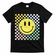 Vintage Checkered Smiling Face T-Shirt - Black
