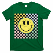 Vintage Checkered Smiling Face T-Shirt - Green