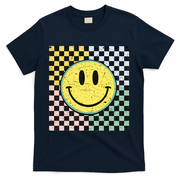 Vintage Checkered Smiling Face T-Shirt - Navy