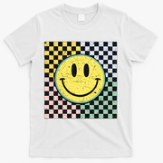 Vintage Checkered Smiling Face T-Shirt - White