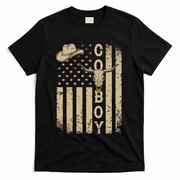 Vintage Distressed Cowboy American USA Flag T-Shirt - Black