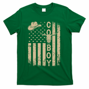 Vintage Distressed Cowboy American USA Flag T-Shirt - Green