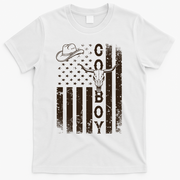 Vintage Distressed Cowboy American USA Flag T-Shirt - White