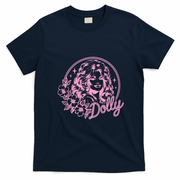 Vintage Dolly Floral Graphic Music Fans T-Shirt - Navy Blue
